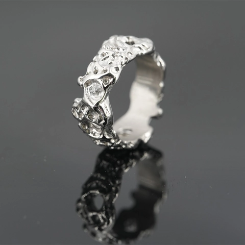 Minimalist Irregular Molten Lava Texture Stainless Steel Ring For Men Retro Hip Hop Silver Band Ring Jewelry Gift