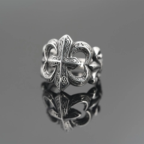Vintage Titanium Steel Cross Fleur-de-lis Ring For Men Women Gothic Punk Hip Hop Oxidized Silver Biker Finger Ring Jewelry