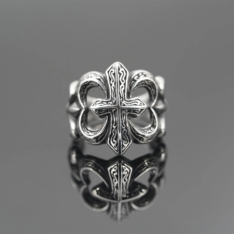 Vintage Titanium Steel Cross Fleur-de-lis Ring For Men Women Gothic Punk Hip Hop Oxidized Silver Biker Finger Ring Jewelry