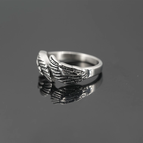 Vintage Titanium Staal Veer Vleugels Open Ring Voor Heren Verstelbare Retro Punk Hiphop Band Sieraden Antiek Zilveren Ring