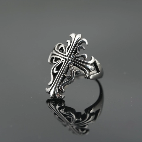 Gothic Cross Titanium Steel Ring For Men Women Vintage Punk Biker Band Ring Silver Oxidized Finish Fashion Jewelry Gifts
