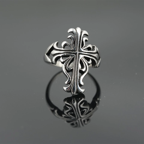 Gothic Cross Titanium Steel Ring For Men Women Vintage Punk Biker Band Ring Silver Oxidized Finish Fashion Jewelry Gifts