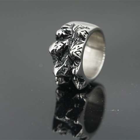 Vintage 3D Mountain Rock Texture Ring For Men Women Industrial Punk Style Titanium Steel Wide Band Ring Jewelry Gift
