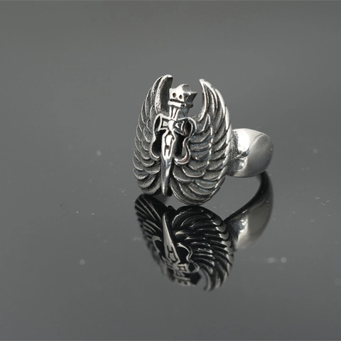 Retro Gothic Angel Wings Sword Cross Crown Ring For Men Vintage Titanium Steel Punk Rock Biker Finger Ring Jewelry Gift