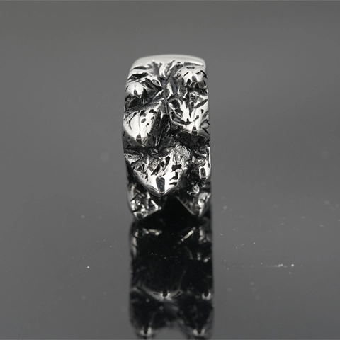 Vintage 3D Mountain Rock Texture Ring For Men Women Industrial Punk Style Titanium Steel Wide Band Ring Jewelry Gift
