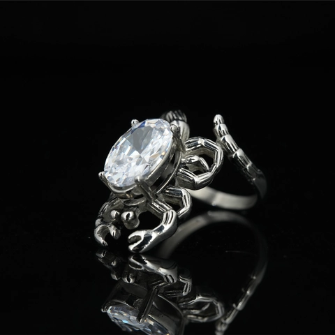 Anello Gotico in Acciaio al Titanio a Forma di Granchio Ragno con Strass Rossi Bianchi Punk Stile Dark Gioielli Unisex Taglia 7-12