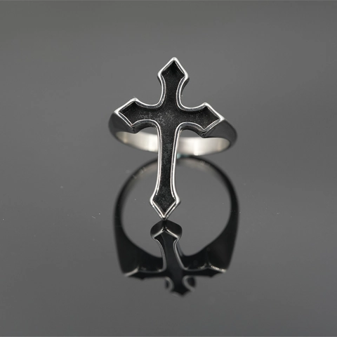 Anello a Croce in Acciaio Inossidabile Gotico per Uomo Donna Vintage Hip Hop Dark Style Argento Nero Smalto Punk Gioielli da Dito
