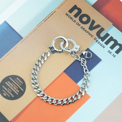Hip Hop Titanium Steel Handcuff Cuban Link Bracelet For Men Women Polished Punk Metal Handcuff Clasp Chain Bracelet Jewelry