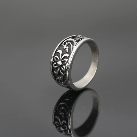 Anillo de Acero Inoxidable Gótico Retro para Hombre Mujer Vintage Tallado Floral Cruz Patrón Punk Biker Band Joyería Regalo