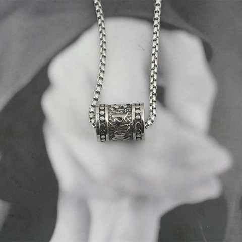 Vintage Titanium Steel Six-Character Mantra Cylindrical Pendant Necklace For Men Women Religious Buddhist Prayer Jewelry