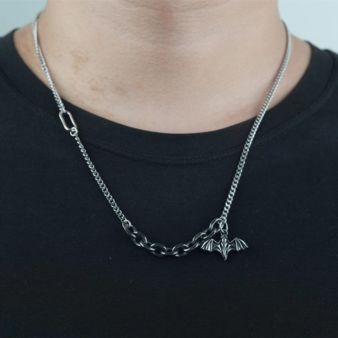 Gothic Bat Pendant Necklace Titanium Steel Asymmetrical Cuban Chain Vintage Punk Streetwear Jewelry For Men Women