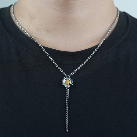 Collana con Pendente a Margherita Hip Hop Retro in Acciaio al Titanio per Uomo Donna Moda Catena Lunga a Forma di Y