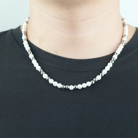 Collana di Künstliche Perle in Acciaio al Titanio Vintage Perla Artificial in Acciaio Inossidabile Catena a Clavicola Unisex Gioielli Hip Hop