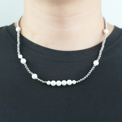 Collana di Perline in Acciaio al Titanio Minimalista Perla Artificiale Lapislazzuli Catena a Clavicola Vintage Fatto a Mano Gioielli