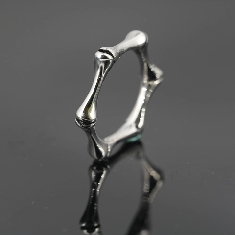 Anillo de Acero de Titanio Vintage Nudo de Bambú Hip Hop Minimalista Geométrico Irregular Plateado para Hombres Mujeres Joyería