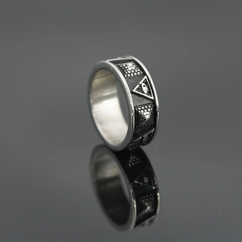 Retro Titanium Steel All-seeing Eye Ring Egyptian Pyramid Masonic Symbol Distressed Punk Gothic Jewelry For Men Women