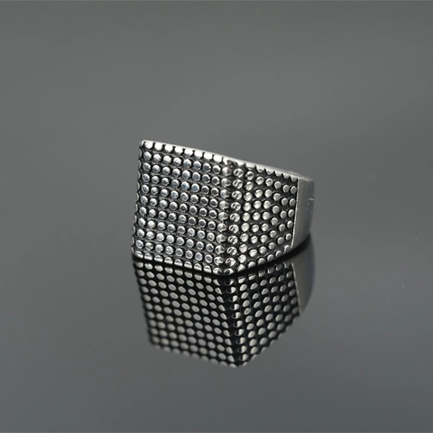 Punk Vintage Men Titanium Steel Ring Square Face Dot Pattern Industrial Style Hip Hop Rock Jewelry Finger Ring For Men