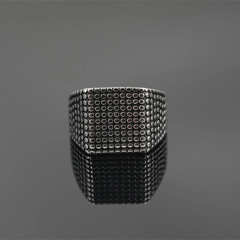 Punk Vintage Men Titanium Steel Ring Square Face Dot Pattern Industrial Style Hip Hop Rock Jewelry Finger Ring For Men