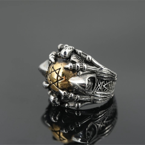 Vintage Gothic Punk Stainless Steel Claw Ring Star Of David Hexagram Gold Ball Ring For Men Women Biker Hip Hop Jewelry