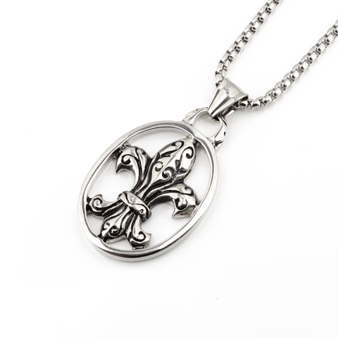 Vintage Edelstahl Fleur De Lis Anhänger Halskette Retro Distressed Gothic Hip Hop Schmuck Für Damen Herren