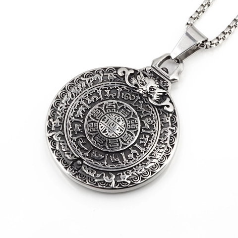 Vintage Titanium Steel Dragon Head Bagua Pendant Necklace Men Hip Hop Punk Zodiac Pattern Religious Amulet Jewelry Gift