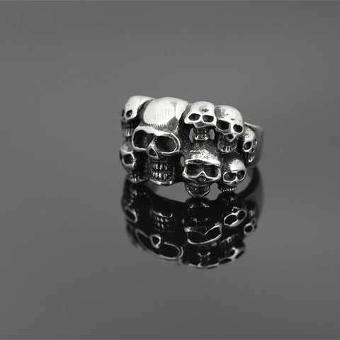 Vintage Punk Skull Stainless Steel Ring For Men Women Gothic Hip Hop Distressed Titanium Steel Thumb Ring Personality Jewelry Gift