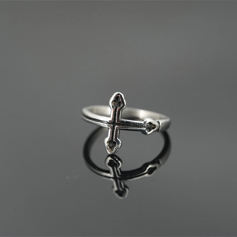 Vintage Punk Titanium Steel Cross Ring Retro Distressed Gothic Design Finger Ring Unisex Trendy Fashion Jewelry For Party