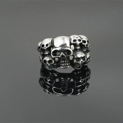 Vintage Punk Skull Stainless Steel Ring For Men Women Gothic Hip Hop Distressed Titanium Steel Thumb Ring Personality Jewelry Gift