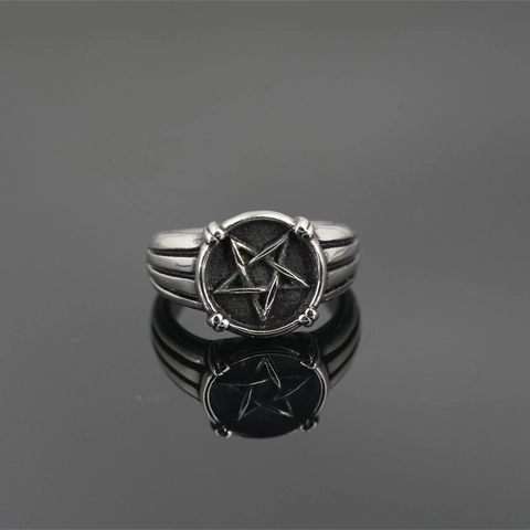 Bague en Acier au Titane Pentagramme Vintage Rétro Punk Gothique Anneau pour Hommes Femmes Bijoux de Mode Hip Hop