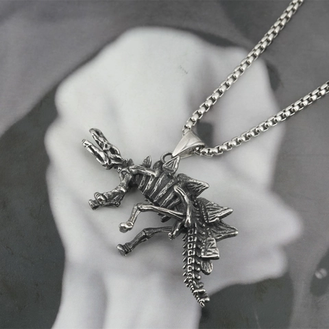 Vintage Titanium Steel Dinosaur Stegosaurus Skeleton Fossil Pendant Necklace Retro Punk Hip Hop Jewelry Gift For Men Women