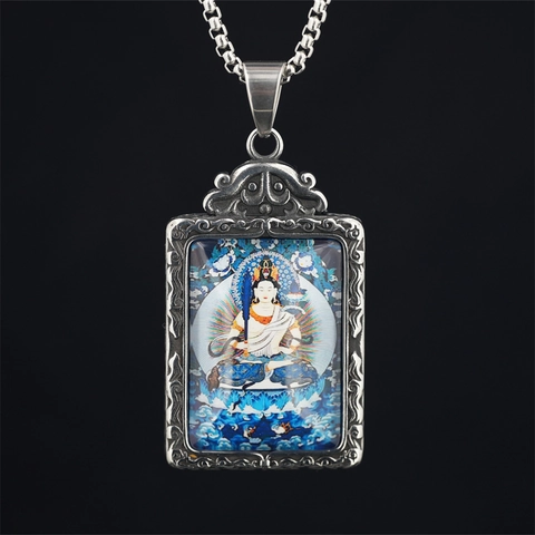 Buddha Pendant Necklace Titanium Steel Thangka Twelve Zodiac Guardian For Men Women Religious Vintage Ethnic Jewelry Gift