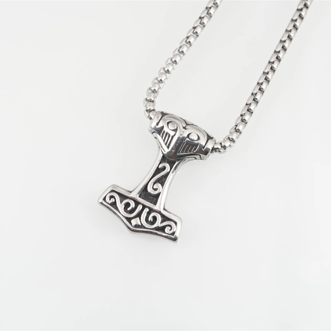 Vintage Stainless Steel Viking Thor's Hammer Mjolnir Pendant Necklace For Men Nordic Mythology Totem Hip Hop Jewelry Gift