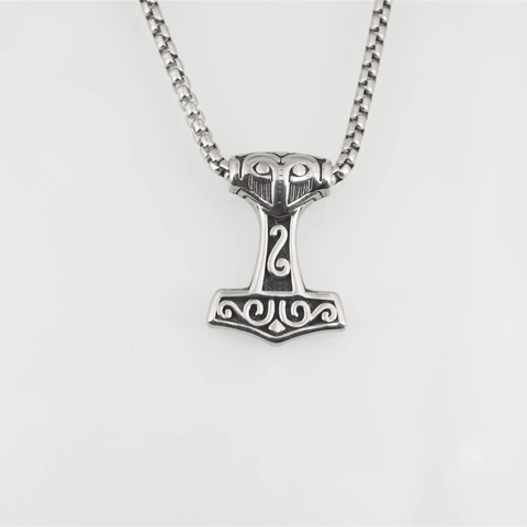 Vintage Stainless Steel Viking Thor's Hammer Mjolnir Pendant Necklace For Men Nordic Mythology Totem Hip Hop Jewelry Gift