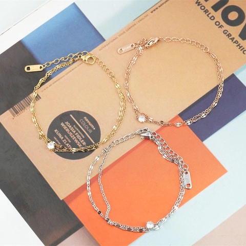 Semplice Bracciale in Acciaio al Titanio a Doppio Strato Con Strass per Donna Elegante Gioielli a Catena Regolabile Lucida Regalo