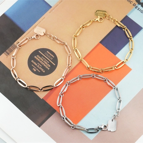 Mode Edelstahl Büroklammer Gliederkette Armband Mit Good Luck Gravur Anhänger Minimalistischer Metallschmuck Für Damen Herren