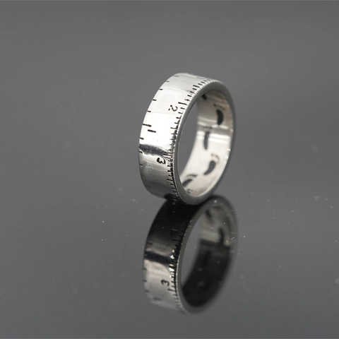 Titanium Steel Measuring Tape Ruler Ring For Men Women Vintage Industrial Engraved Scale Footprint Band Creative Jewelry