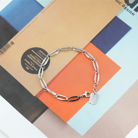 Mode Edelstahl Büroklammer Gliederkette Armband Mit Good Luck Gravur Anhänger Minimalistischer Metallschmuck Für Damen Herren