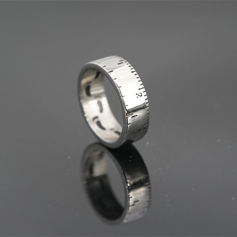 Titanium Steel Measuring Tape Ruler Ring For Men Women Vintage Industrial Engraved Scale Footprint Band Creative Jewelry