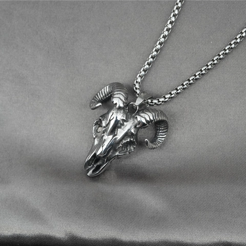 Vintage Gotik Widder Totenkopf Anhänger Halskette Edelstahl 3D Tierkopf Schmuck Für Herren Damen Hip Hop Punk Rock Stil