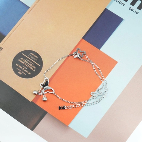 Bracciale a Doppio Strato con Farfalla in Acciaio Inossidabile al Titanio con Ciondolo a Stella e Strass Catena Regolabile per Donna Gioielli da Festa Regalo