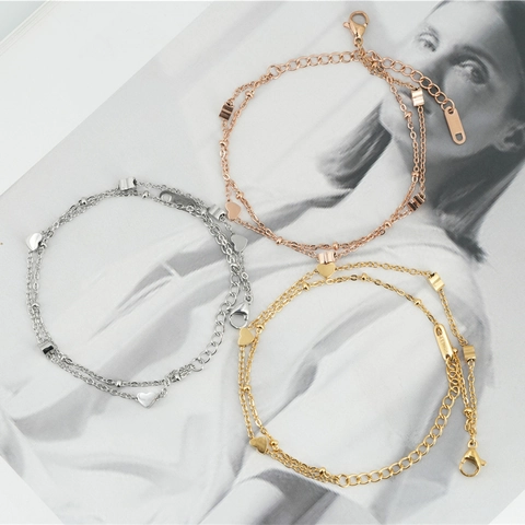 Lagen Edelstahl Herz Anhänger Armband Für Damen Verstellbar Minimalistisch Chic Gold Roségold Silber Mode Fußkettchen