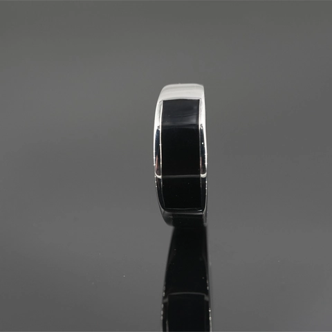 Anello Minimalista Punk in Acciaio al Titanio Colore Argento Smalto Nero Rettangolo Intarsio Retro Industriale Gioielli Uomo Donna