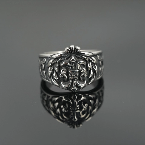 Gothic Vintage Titanium Steel Fleur De Lis Ring Punk Style Antique Silver Finish Biker Jewelry For Men Women Daily Wear