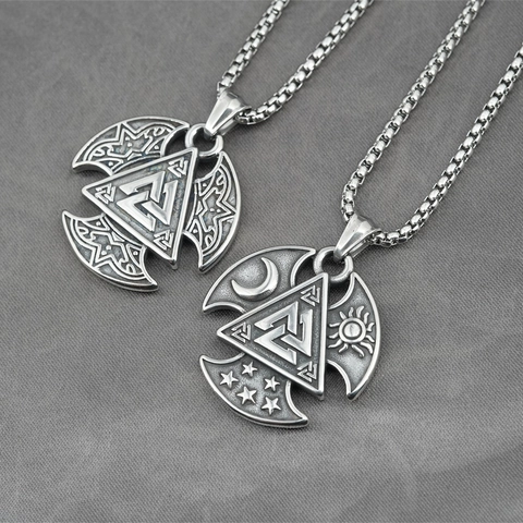 Vintage Nordic Viking Valknut Μενταγιόν Κολιέ για Άνδρες Ατσάλι Τιτανίου Ήλιος Σελήνη Αστέρια Hip Hop Ρετρό Κοσμήματα Δώρο