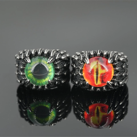 Vintage Gothic Titanium Steel Evil Eye Ring For Men Women Punk Feather Scale Dragon Eye Retro Finger Ring Jewelry Gift