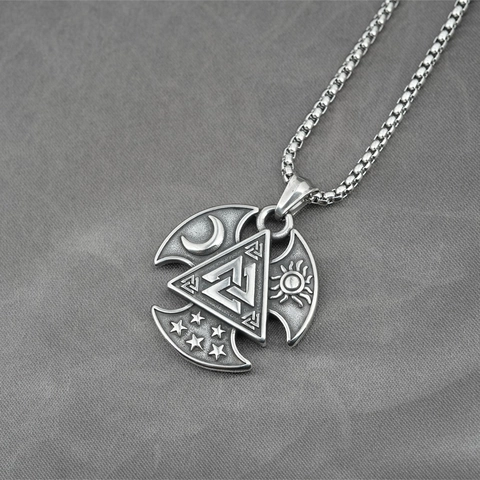 Vintage Nordic Viking Valknut Μενταγιόν Κολιέ για Άνδρες Ατσάλι Τιτανίου Ήλιος Σελήνη Αστέρια Hip Hop Ρετρό Κοσμήματα Δώρο