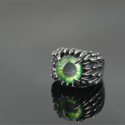 Vintage Gothic Titanium Steel Evil Eye Ring For Men Women Punk Feather Scale Dragon Eye Retro Finger Ring Jewelry Gift