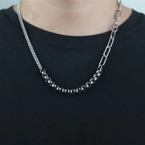 Collana Catena Cubana a Giunzione Vintage in Acciaio al Titanio Asimmetrica a Graffetta Stile Industriale Gioielli Unisex