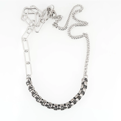 Collana Catena Cubana a Giunzione Vintage in Acciaio al Titanio Asimmetrica a Graffetta Stile Industriale Gioielli Unisex