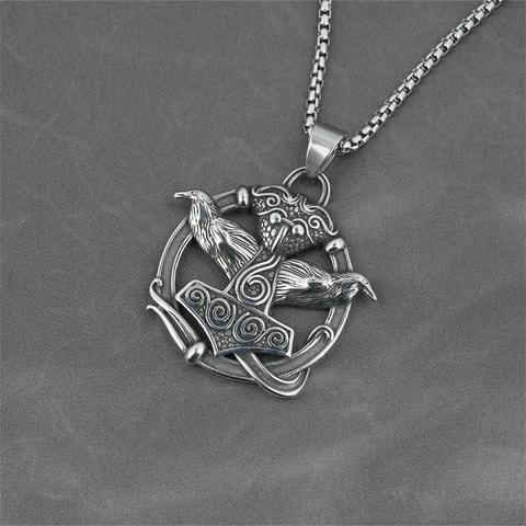 Edelstahl Wikinger Thors Hammer Halskette Anhänger Odin Rabe Keltischer Knoten Amulett Retro Nordische Mythologie Schmuck Für Herren Damen